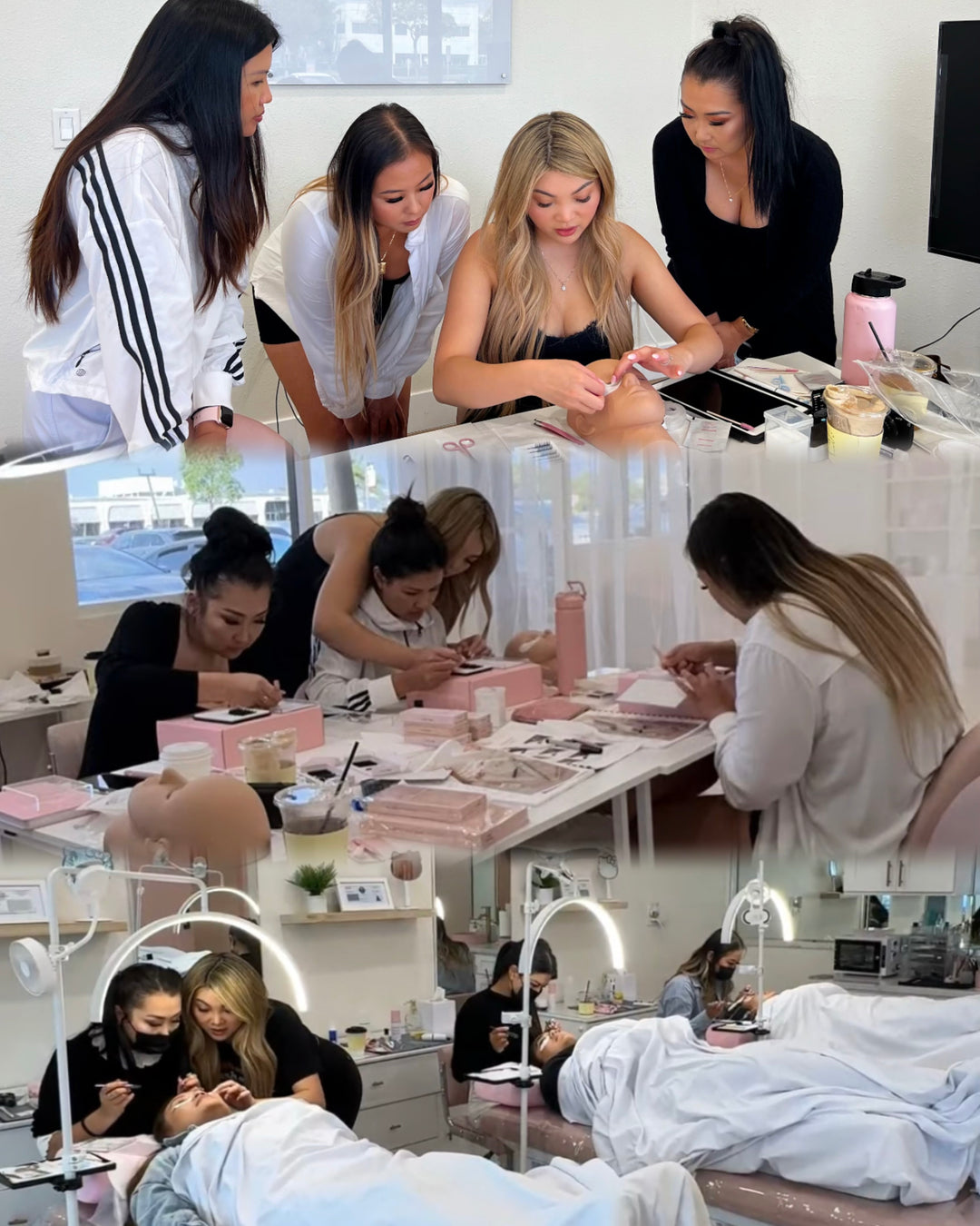 An action shot of the lash extension training delivered by Mish Esthetics