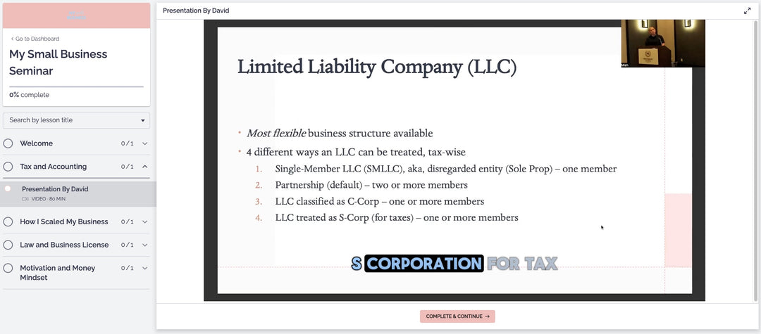 Course preview of section with my small business tax accountant