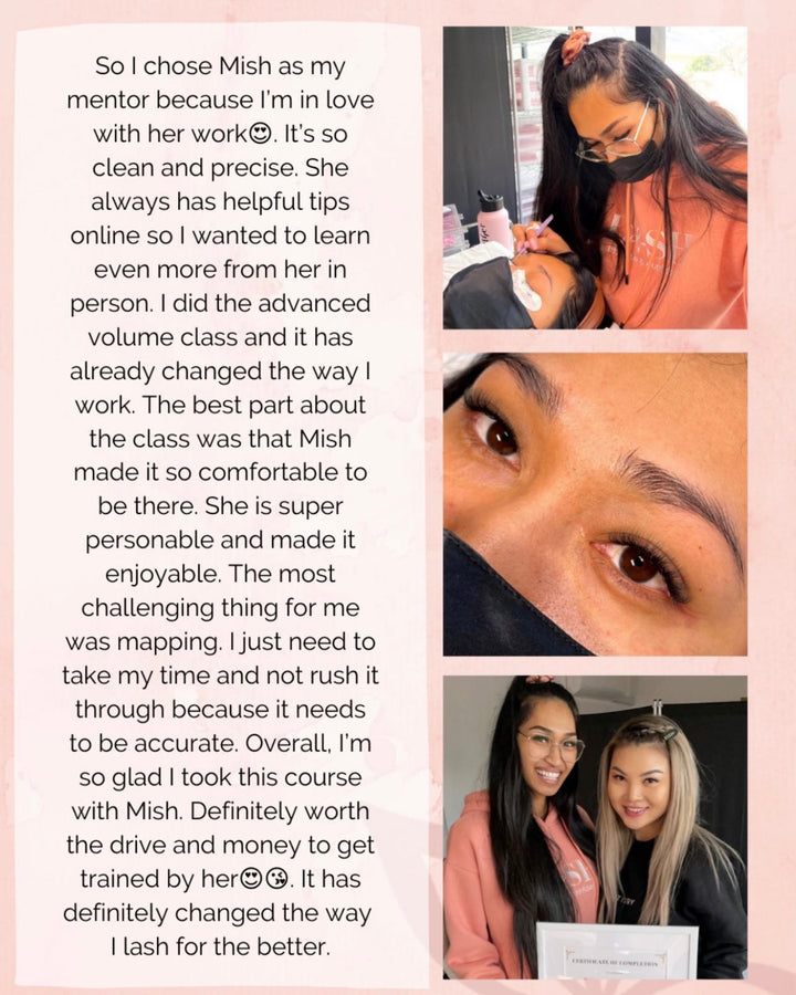 Testimonial or lash training delivered by Mish Esthetics