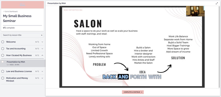 Course preview of section with salon business coach Mish